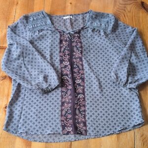 Maurices Gray and Brown Patterned Blouse